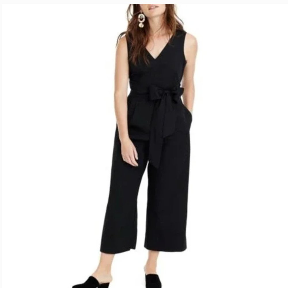J Crew Navy Wide Leg Wrap Tie Jumpsuit Size 4